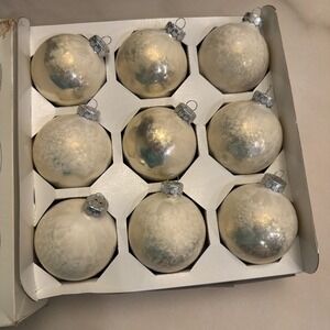 Set of 9 Vtg Glass Xmas Ornaments 2001 Target/Rauch Original Box Frosted White
